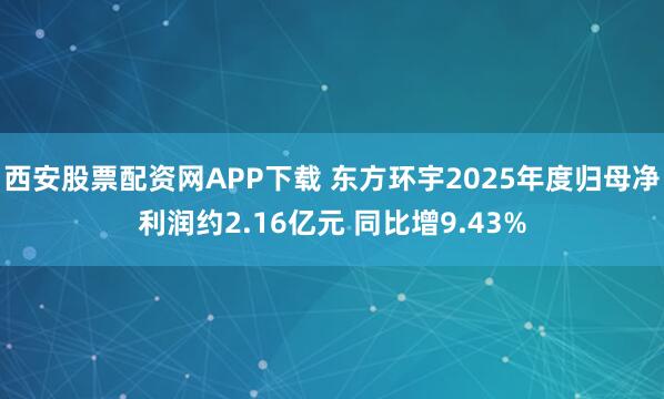 西安股票配资网APP下载 东方环宇2025年度归母净利润约2.16亿元 同比增9.43%